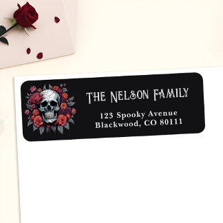Calavera con Rosas Etiquetas góticas oscuras de di