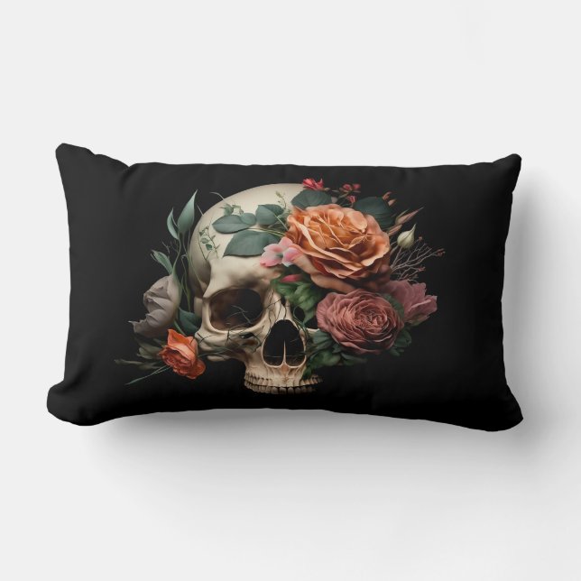 Calavera con Rosas oblonga almohada de Cushion (Anverso)