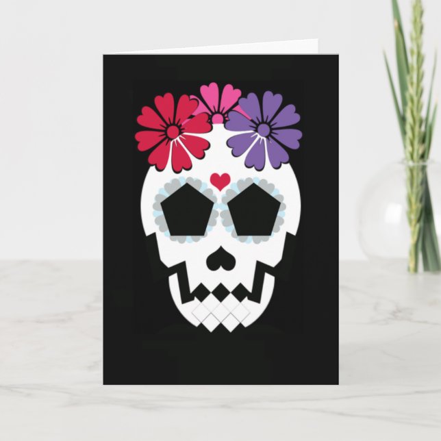 Calavera con tarjeta de saludo de flores (Anverso)