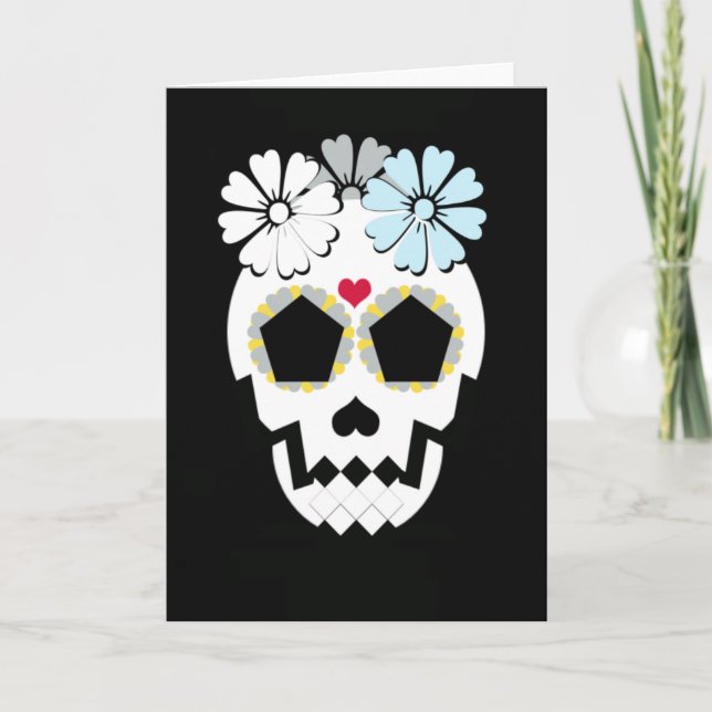 Calavera con tarjeta de saludo de flores (Anverso)