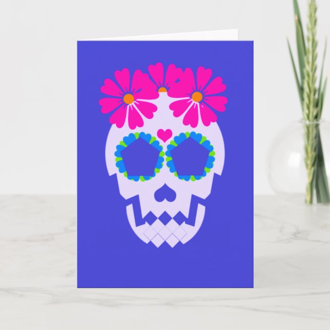Calavera con tarjeta de saludo de flores (Anverso)