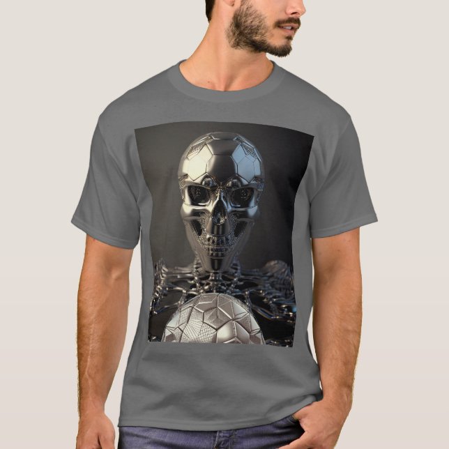 Calavera cromada de fútbol robótica - Camiseta de  (Anverso)