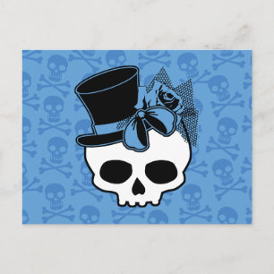 Calavera Cubierta Con Postal De Doble Azul Rosa De