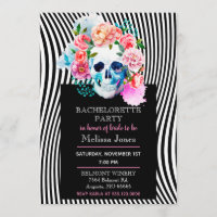 Calavera De Acuarela Floral Con Invitación De Raya