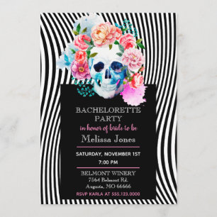 Calavera De Acuarela Floral Con Invitación De Raya