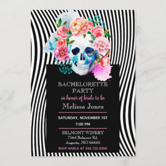 Calavera De Acuarela Floral Con Invitación De Raya