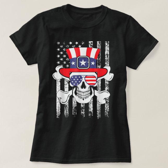 Calavera de azúcar 4 de julio Divertida camiseta n (Diseño del anverso)