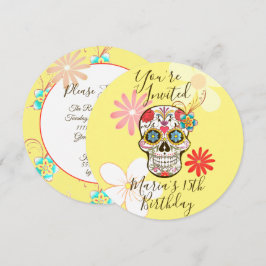 Calavera de azúcar amarilla, invitación floral hip