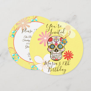 Calavera de azúcar amarilla, invitación floral hip