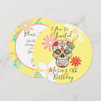 Calavera de azúcar amarilla, invitación floral hip