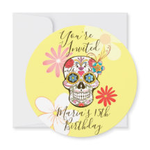 Calavera de azúcar amarilla, invitación floral hip