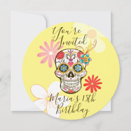 Calavera de azúcar amarilla, invitación floral hip