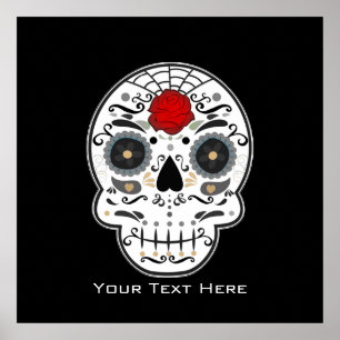 Calavera de azúcar Arte de pared en negro y blanco