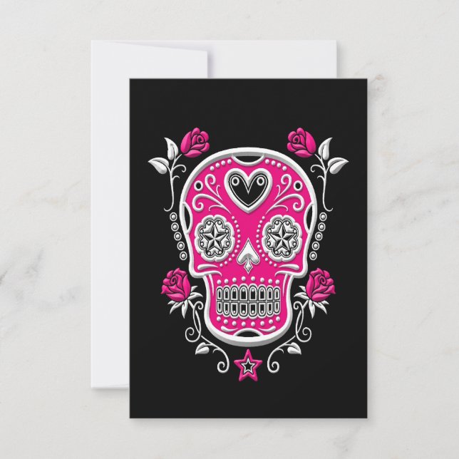 Calavera de azúcar blanco y rosa con Rosas en negr (Anverso)