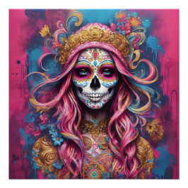 Calavera de azúcar colorida sin Poster brillante c
