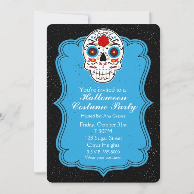 Calavera de Azúcar Colorida y Invitación de Fiesta (Anverso)