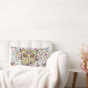 Calavera de azúcar de búho y almohada rosa morada 