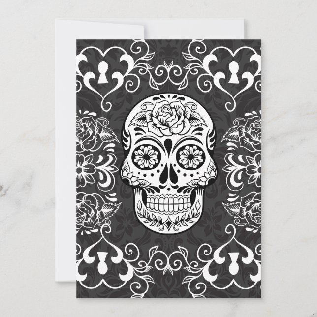 Calavera de azúcar decorativa Grunge gótico blanco (Anverso)