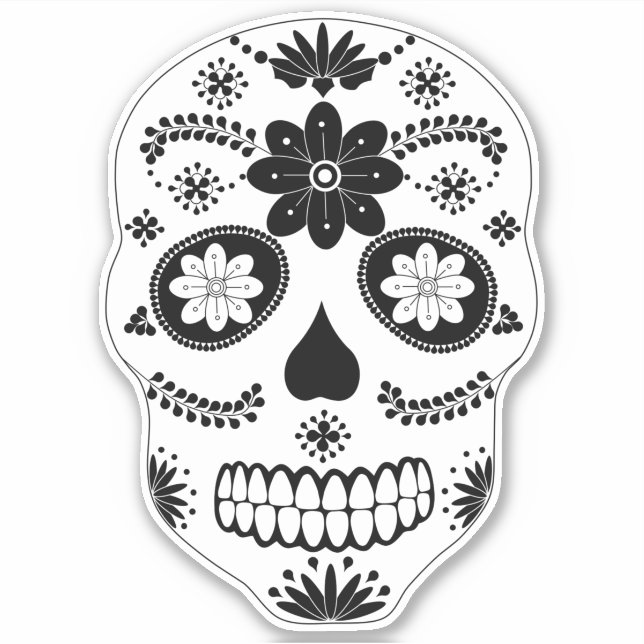 Calavera De Azúcar En México 2 Pegatina Blanco Y N (Anverso)
