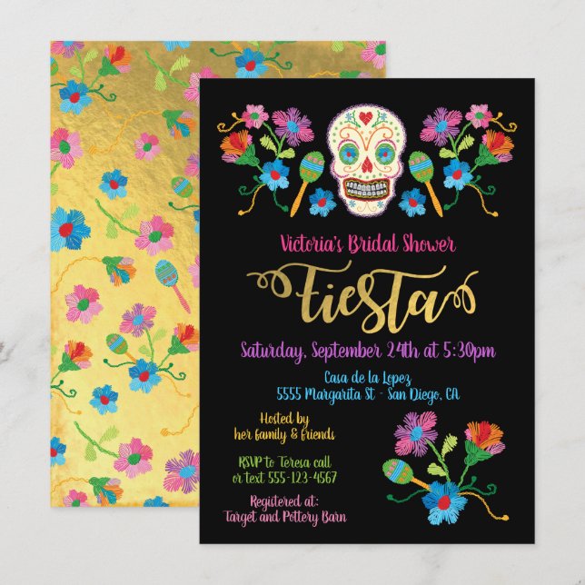 Calavera de azúcar Fiesta mexicana Invitación a du (Anverso / Reverso)