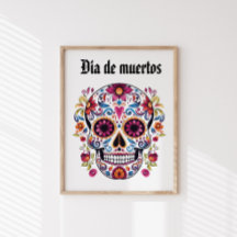 Calavera De Azúcar Floral, Día Del Poster Glossy M