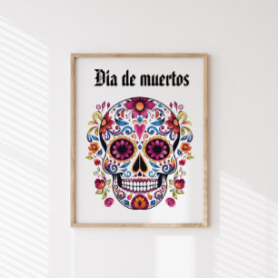 Calavera De Azúcar Floral, Día Del Poster Glossy M