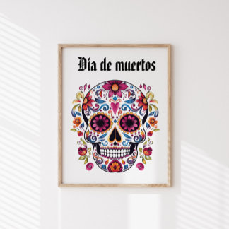 Calavera De Azúcar Floral, Día Del Poster Glossy M