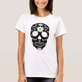 Calavera De Azúcar Mexicana Camiseta Blanca Y Negr