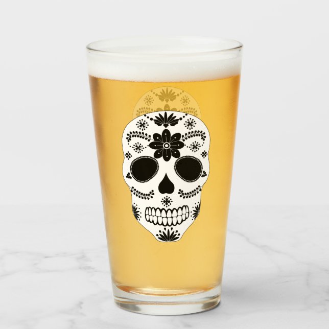 Calavera De Azúcar Mexicana De Glaso Blanco Y Negr (Anverso (lleno))