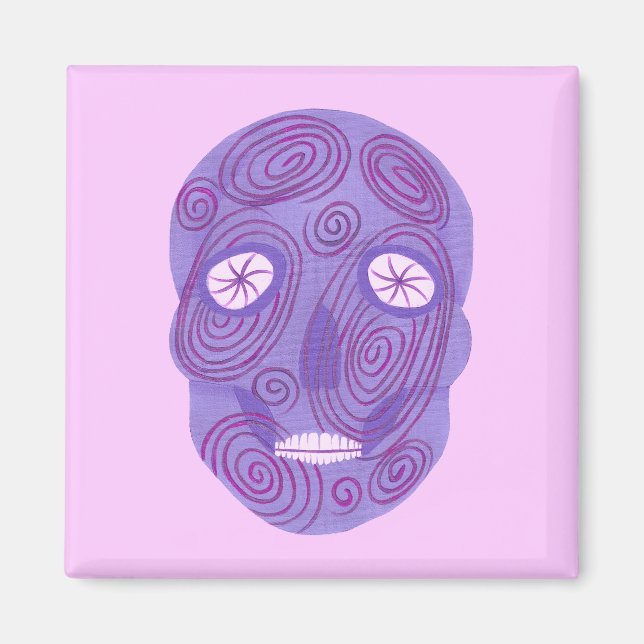 Calavera de azúcar morado con imán de remolinos ro (Frente)