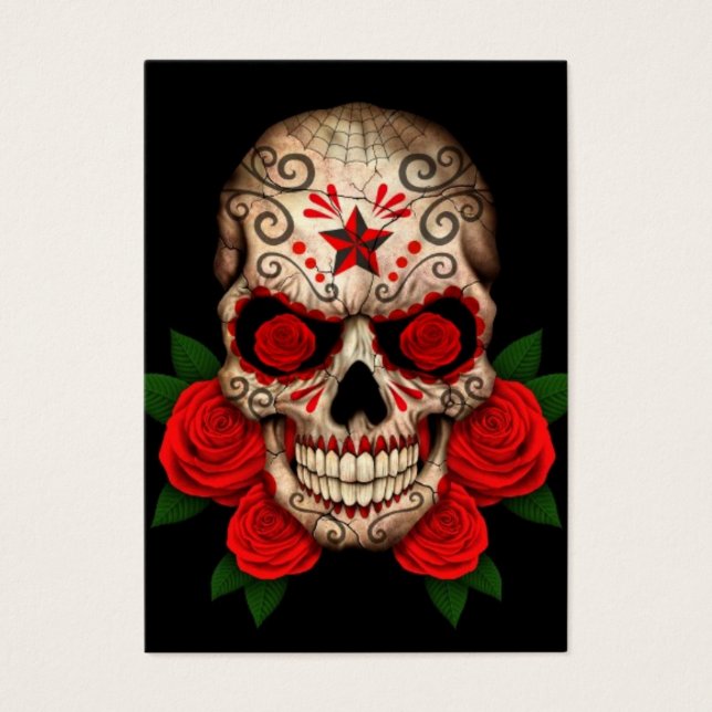 Calavera de azúcar oscuro con rosas rojas (Frente)