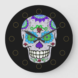 Calavera de azúcar, reloj de pared redondo DOTD (g