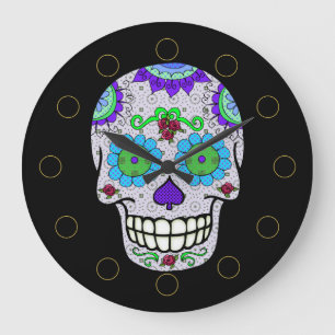 Calavera de azúcar, reloj de pared redondo DOTD (g