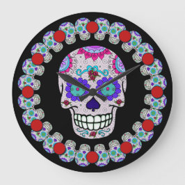 Calavera de azúcar, reloj de pared redondo DOTD (g
