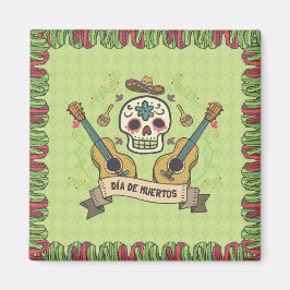 Calavera de azúcar y Guitars Dia de Muertos | Imán