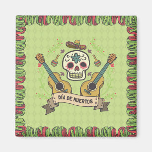 Calavera de azúcar y Guitars Dia de Muertos   Imán
