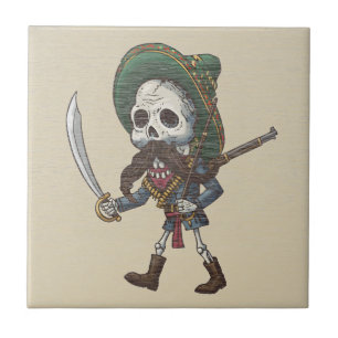 Calavera de Bandido Mexicano - Baldosa Cerámica de