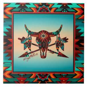 Calavera De Búfalo Y Azulejos De Cerámica De Fle