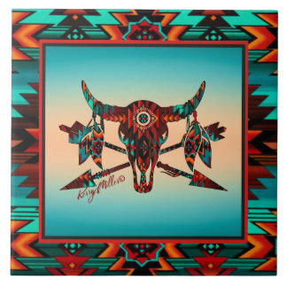 Calavera De Búfalo Y Azulejos De Cerámica De Flech