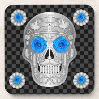 Calavera de Chrome (Rosa Azul) Posavasos