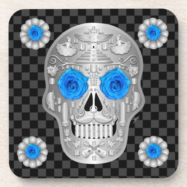 Calavera de Chrome (Rosa Azul) Posavasos (Frente)
