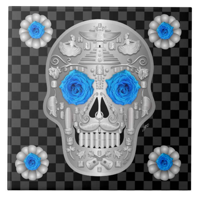 Calavera de Chrome (Rosa Azul) Posavasos (Frente)