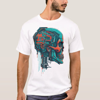 Calavera de ciberpunk colorida camiseta clásica