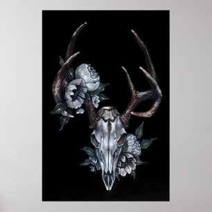 Calavera de Ciervo con Flores- Impresión Giclee de