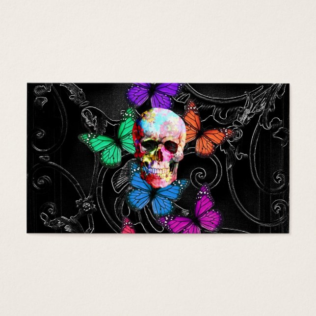 Calavera de fantasía y mariposas de colores (Frente)