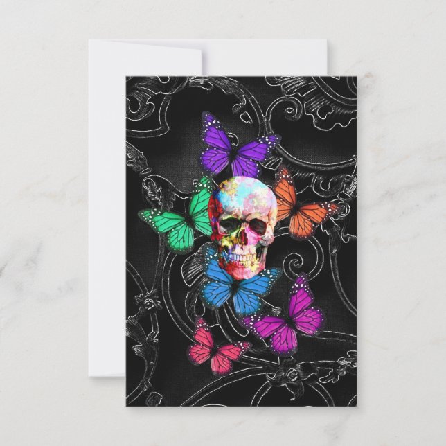Calavera de fantasía y mariposas de colores (Anverso)