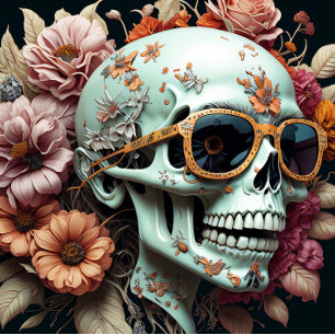 Calavera de flor cara negra Papel de tejidos Mouss