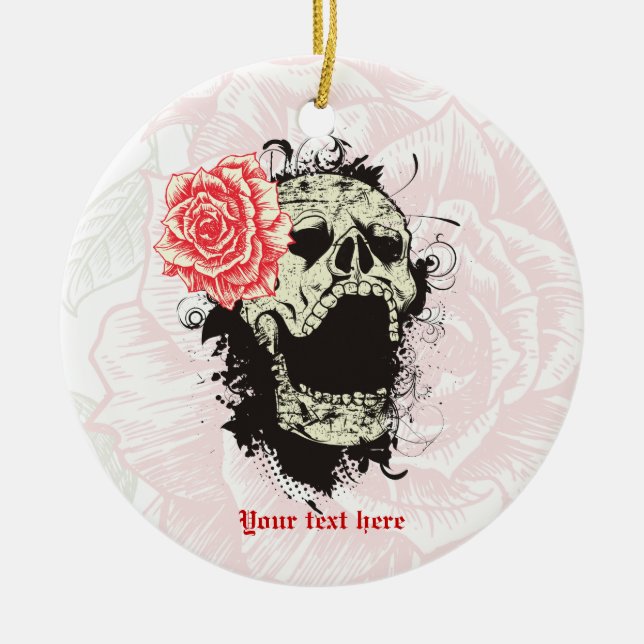 Calavera de gótico con adorno de mango de rosa roj (Frente)