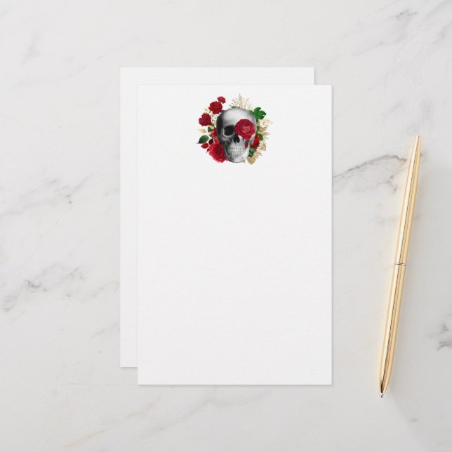 Calavera de gótico con flores rojas y hojas de oro (Anverso/Reverso In Situ)