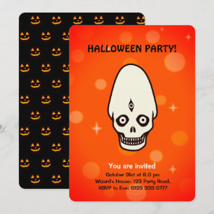 Calavera de Halloween en invitación negra y naranj
